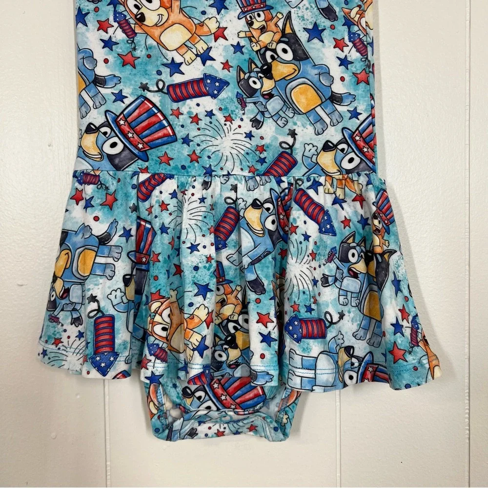 Charlie’s Project Kids Bluey Fireworks Fourth of July Bamboo Twirl Dress & Bow
